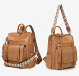 New High Quality PU Soft Leather Shoulder Bag Retro Women's Backpack Large Capacity Commuting Backpack