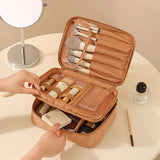 Fashion Oxford Makeup Tool Storage Bag Partition Portable Towel Open Fashionable Handheld Wash Beauty Two Sections Cosmetic Bag