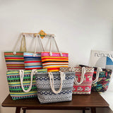 Women's New Ethnic Style Large Canvas Bag Casual Simple Hemp Rope Tote for Students Tutoring Fashionable Handbag Shoulder Bag