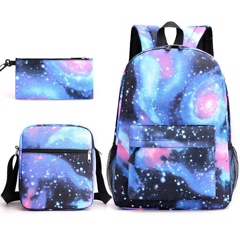 New Starry Sky Three-Piece Student Backpack USB Anti-Theft Waterproof Features for Junior High School Students 3-6 Years Old Bow