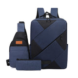 Cross-Border New Large Capacity Three-Piece Backpack Set Waterproof Oxford Business USB Charging Zipper Computer Travel Bag