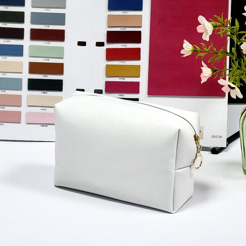 Makeup Bag Zipper Closure Large Capacity Portable PU Waterproof Travel for Toiletry Storage Soft Case Solid Color Fashion
