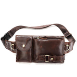 Waist Bag Men's Fashionable Top Layer Cowhide Genuine Leather Single Shoulder Crossbody Zipper Portable Water-Proof Phone Chest