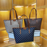 New Women's High-end City Dweller Tote Bag Student Large Capacity Zipper Shoulder Bag PU Polyester Lining Checkerboard Handbag