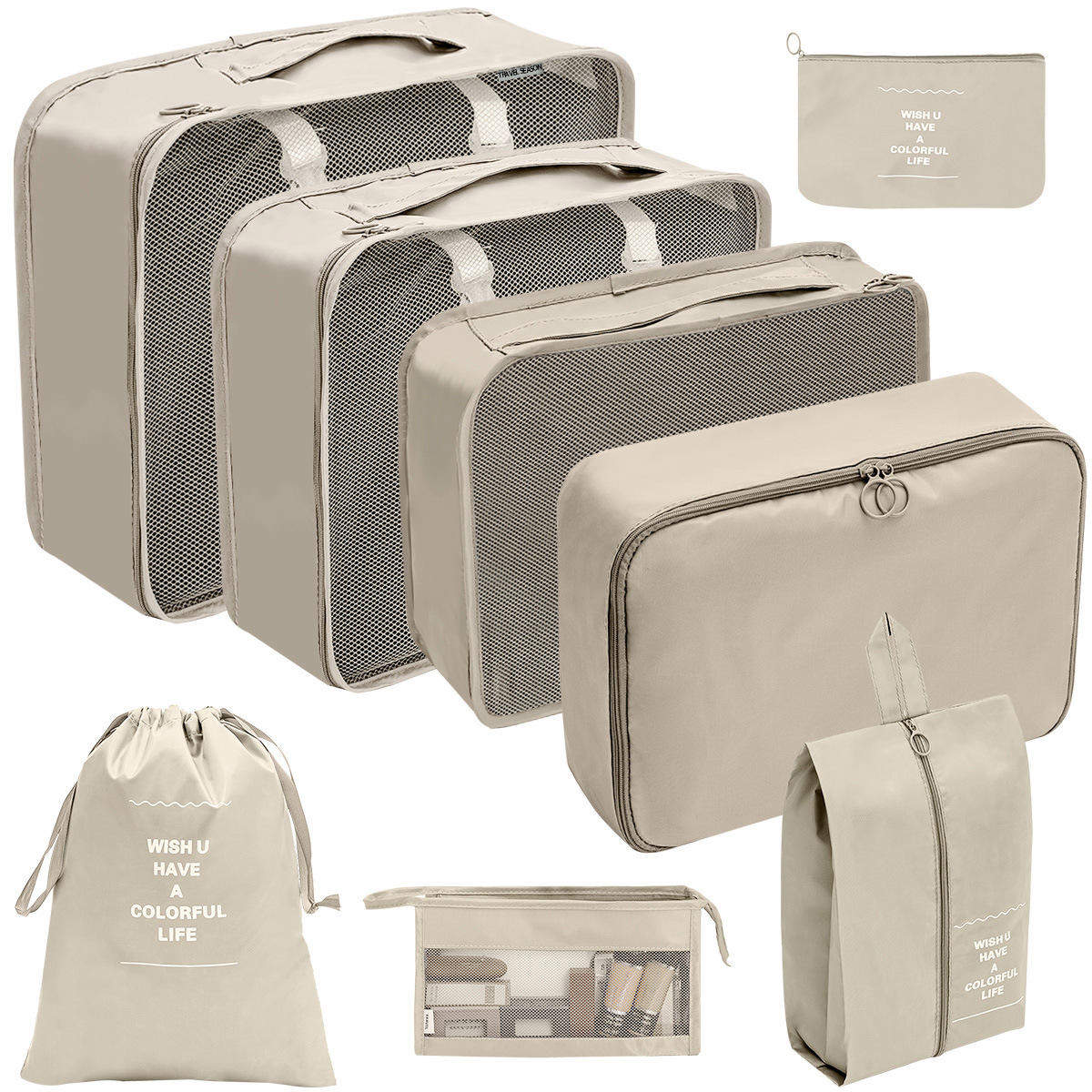 8-Piece Set Nylon Cosmetic Bag Travel Packing Luggage Organizers Zipper Durable 8pcs Set Packing