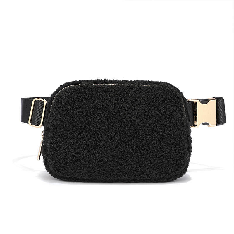 Daily Life Sports Plush Fanny Pack New Type Mini Waist Bag Metal Buckle Zipper Closure Logo Pattern Travel Fitness Army