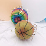 Unique Gradient Color Basketball Purses Girls Handbags for Women Luxury Ladies Glitter Rhinestone Crystal Evening Bags