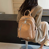 Women's New Soft PU Large Capacity Waterproof Backpack Zipper High Appearance Travel Commuting Korean School Bag