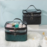 Large Capacity Double Layer Makeup Bag Diamond Pattern Trousse De Maquillage Zipper Closure Lady's Travel Toiletry Case