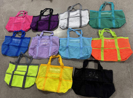 Large Capacity Portable Nylon Cut Mesh Design Shoulder Beach Bag for Beach Bathroom Toy Clothes Washing for Outdoor Use Storage