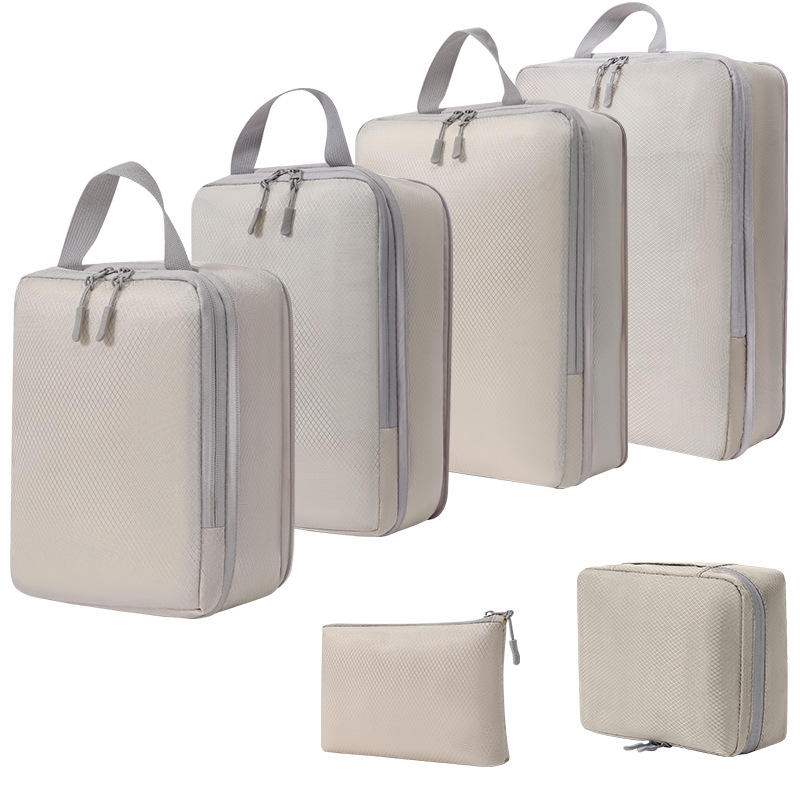 6-Piece Fashionable Mesh Clothes Organizer Set with Zipper Closure Custom Logo Compression Travel Luggage Packing Cubes