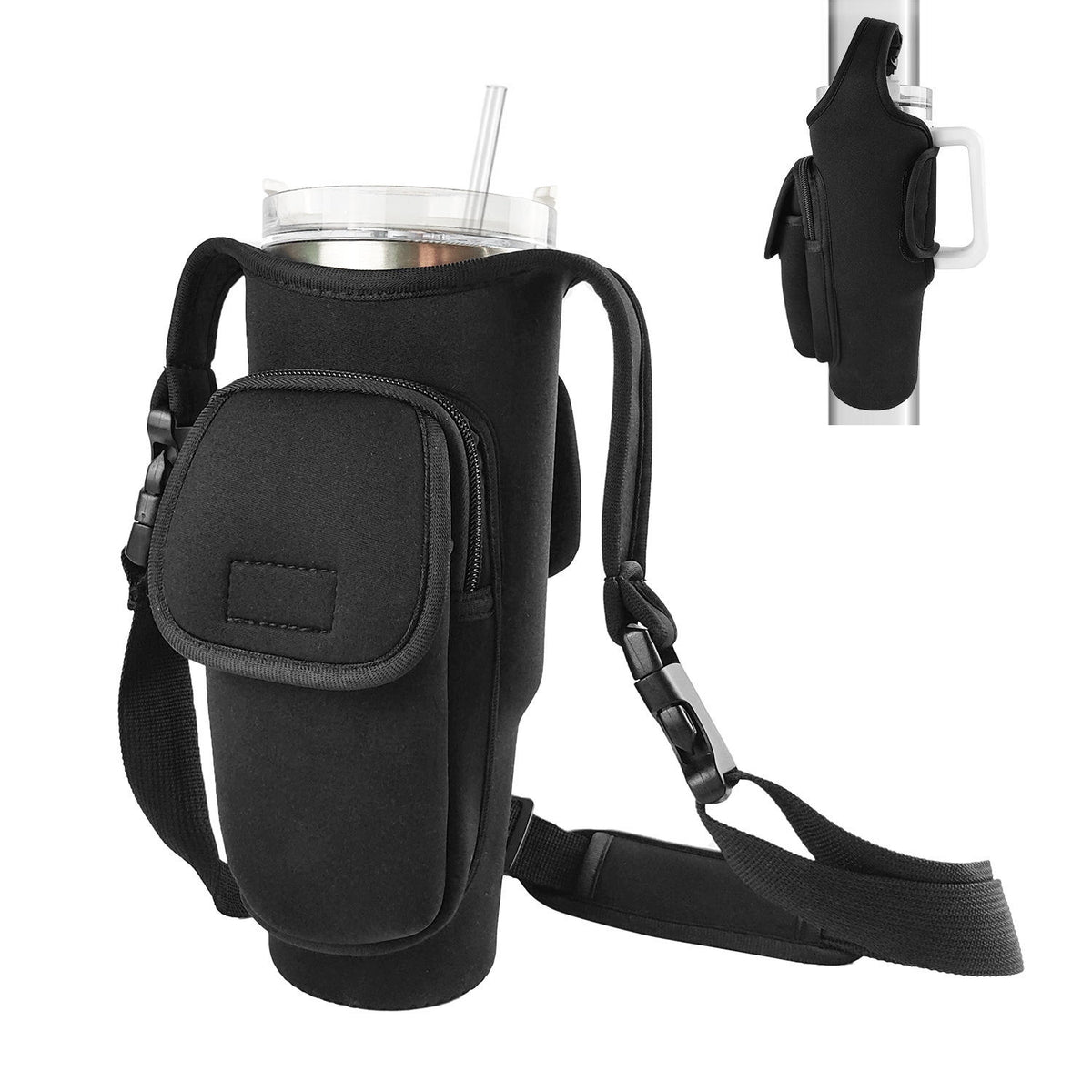 Outdoor Sports Neoprene Insulated Mug Sleeve Zipper Pocket Adjustable Strap 40oz Tote Water Bottle Custom Magnetic Gym Bag
