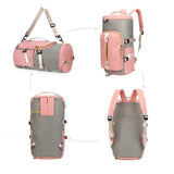 Fashion Color Block Buckle Big Capacity Waterproof Removable Strap Cylindrical Travel Backpack Travelling with Shoe Compartment