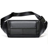 Men's Genuine Leather Zipper Closure Box Shape Crossbody Waist Chest Bag Hip Hop Style Durable Multifunctional Mobile Phone Bag