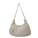 Japanese-Style Large Capacity Nylon Shoulder Bag for Women Pleated Crossbody Design Zipper Solid Color for Commuting Students