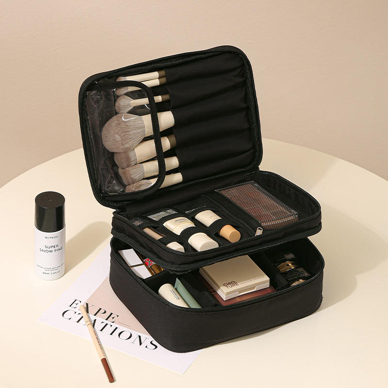 Fashion Oxford Makeup Tool Storage Bag Partition Portable Towel Open Fashionable Handheld Wash Beauty Two Sections Cosmetic Bag