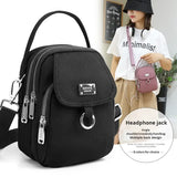 Shoulder Bag Women's Casual Multi-Layer Zip Closure Portable Nylon Cloth Polyester Lining Small Mobile Phone Bag Fashionable PU