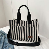 Women's Large-Capacity Handheld Tote Bag Striped Canvas Crossbody Popular for Commuting and Shopping