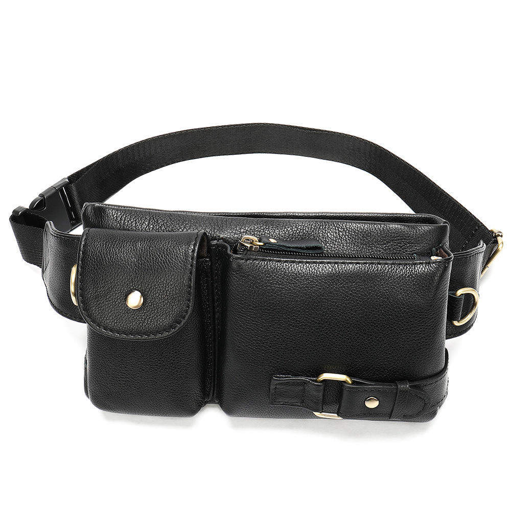 Waist Bag Men's Fashionable Top Layer Cowhide Genuine Leather Single Shoulder Crossbody Zipper Portable Water-Proof Phone Chest