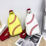 New Fashion PU Leather Women's Messenger Bag Softball Print Fanny Pack Crossbody Sling Chest Belt Bag
