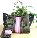 Women's Neoprene Waterproof Tote Bag Camouflage Shoulder Handbag Dual Handles Ladies' Fashion Beach Bag Flowers