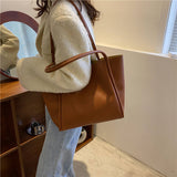 Women's Shoulder Bags Zip Child and Mother Pu Shoulder Bag Pure Color Shoulder Purse Tote Shopping Bag
