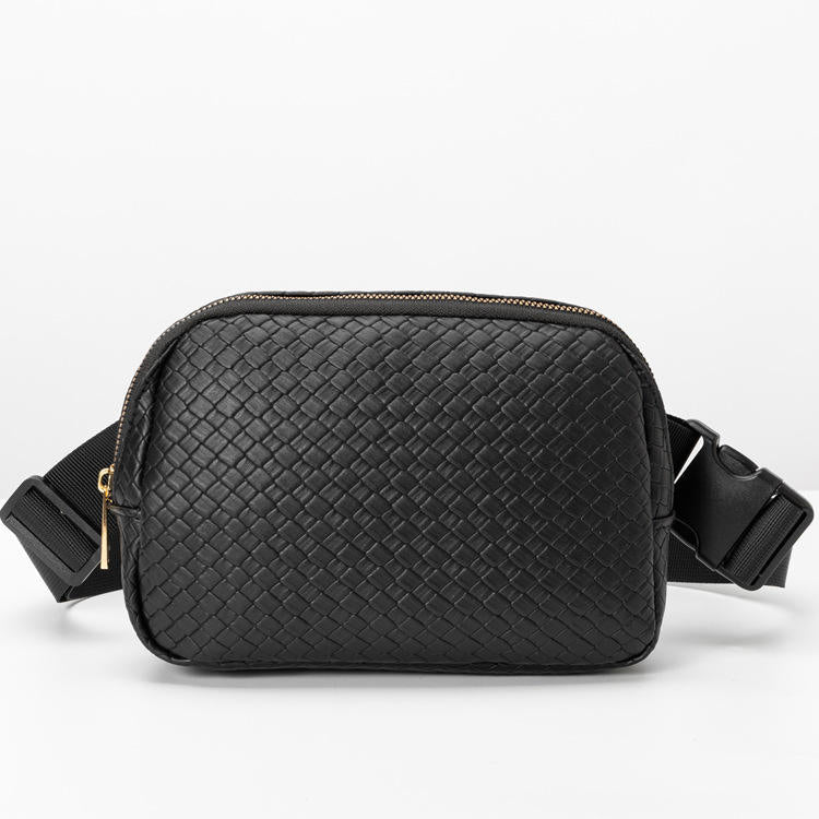 Trendy New Vegan Leather Crossbody Waist Pack Sling Style with Belt and Box Pattern Waist Bags for Travel