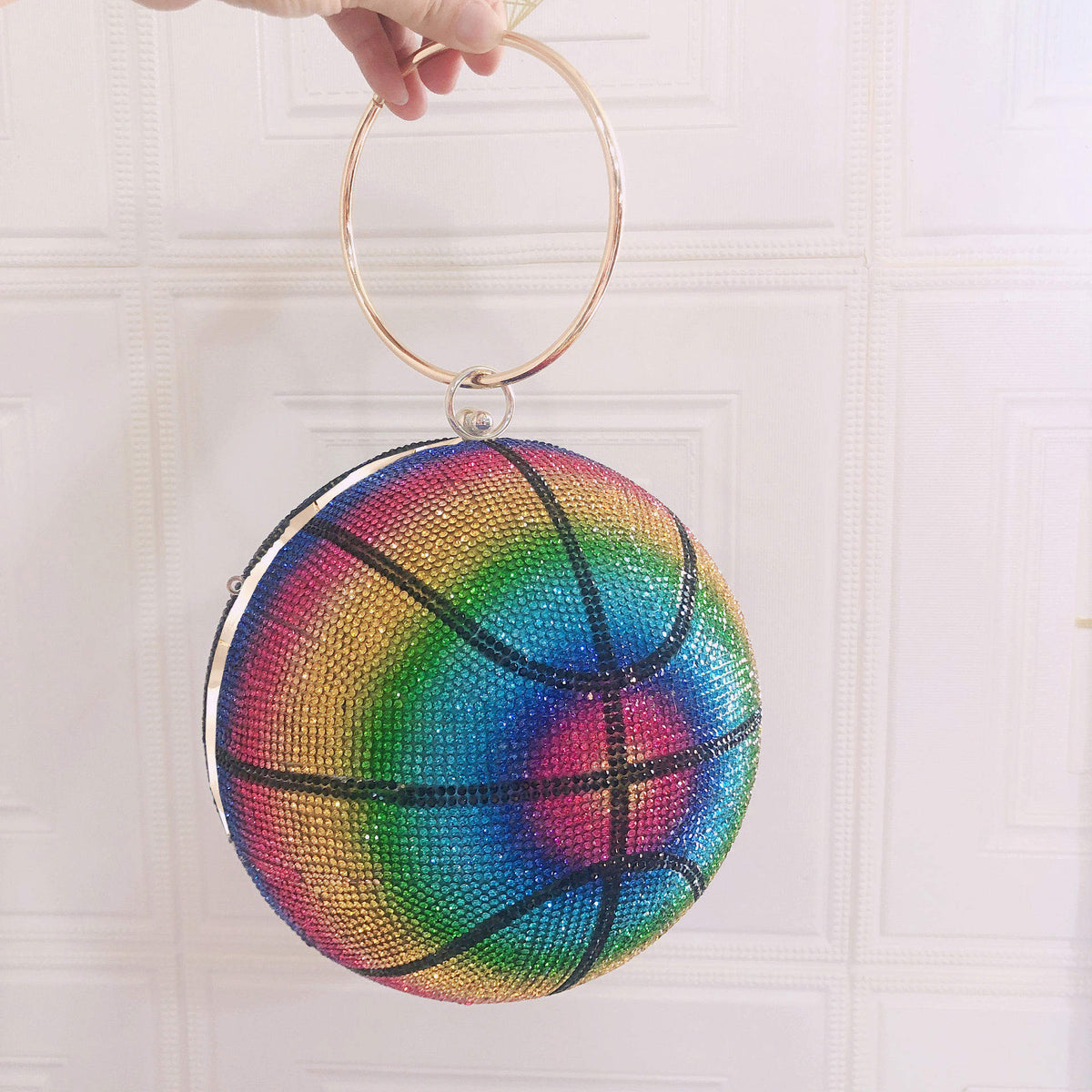 Unique Gradient Color Basketball Purses Girls Handbags for Women Luxury Ladies Glitter Rhinestone Crystal Evening Bags