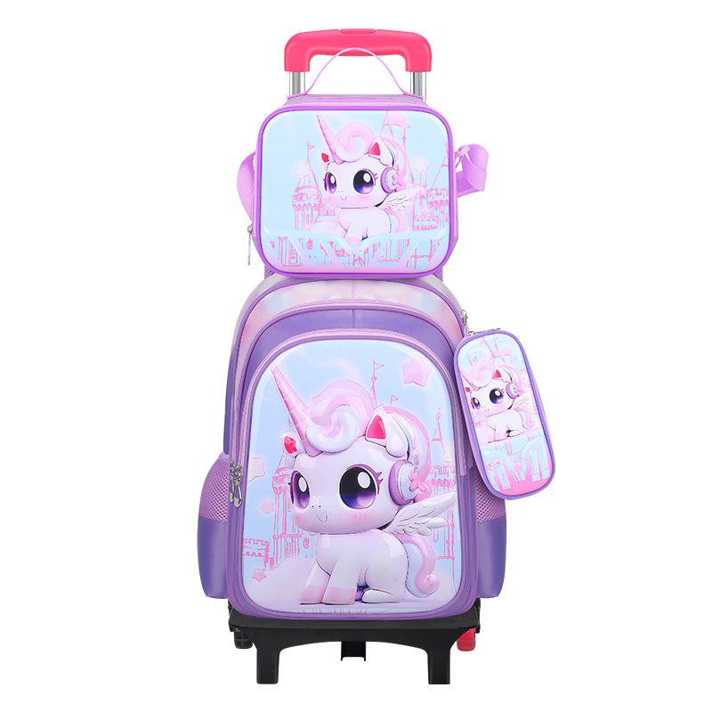 3D Nylon Polyester Fabric Primary School Students Three-piece Children's Drawbar Schoolbag Breathable Waterproof Curved Backpack