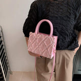 2026 New Women's Frayed Geometric Pattern Mini Tote Bag with Top Handle & Detachable Crossbody Strap for Casual Daily Wear