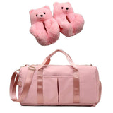 Bedroom Women Plush Bear Slippers Spend the Night Weekender Gym Overnight Duffle Travel Sport Bag Set