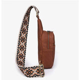 Women's Trendy Leather Fanny Packs Small Sling Bag with Guitar Strap Water-Proof Crossbody Purse Zipper Closure