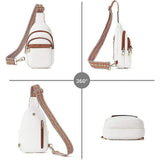 Women's Fashion Summer Outdoor Chest Bags with Vegan Guitar Strap PU Leather Waterproof Crossbody Sling Messenger Bags