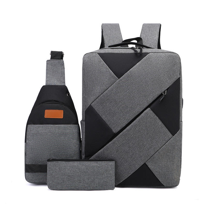 Cross-Border New Large Capacity Three-Piece Backpack Set Waterproof Oxford Business USB Charging Zipper Computer Travel Bag