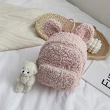 Kids School Backpack Small Solid Color Plush Rabbit Bear Lightweight Backpack Plush Gifts Solid Color School Bag