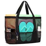 Mesh Beach Bag Toy Tote Bag Grocery Storage Net Bag Oversized Big with Pockets Foldable Lightweight for Family Pool