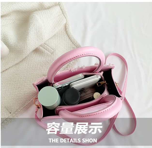 2026 New Women's Frayed Geometric Pattern Mini Tote Bag with Top Handle & Detachable Crossbody Strap for Casual Daily Wear