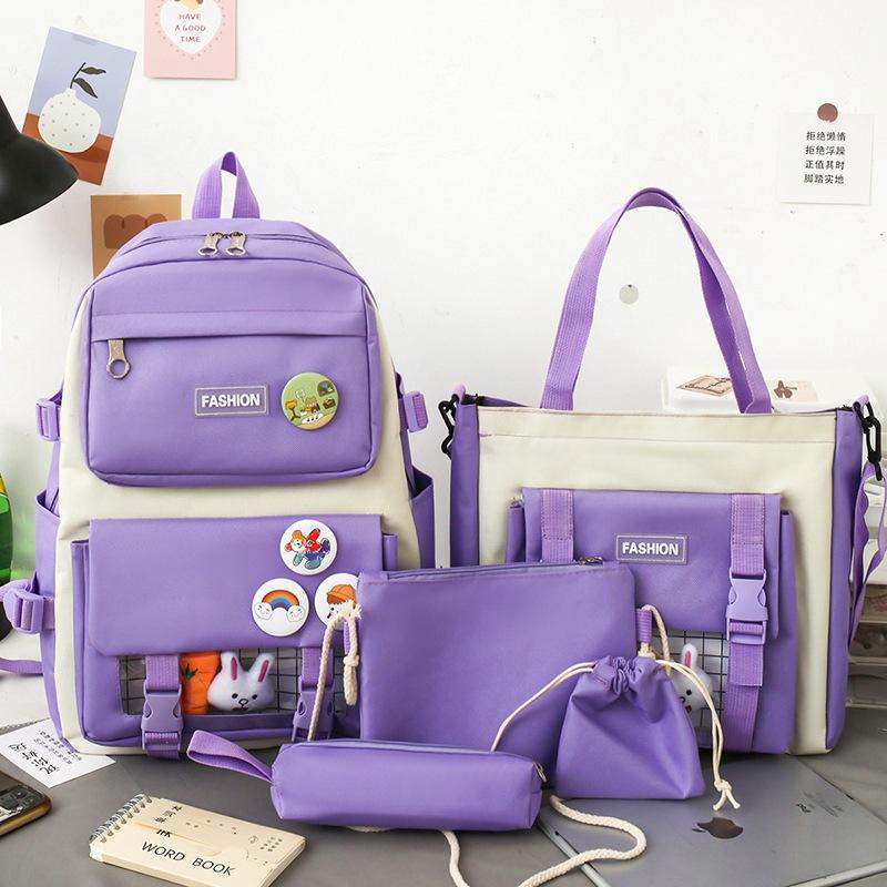 School Book Bag for 5 Piece Student School Bag Set Cute College Backpack Set for Girls Teenagers Trendy Preppy Shoulder Bag