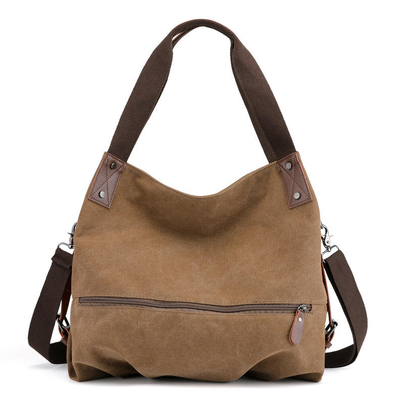 European American Style Women's Casual Solid Color Zipper Closure Fashionable VersatileCanvas Shoulder Crossbody Bag