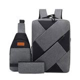 Cross-Border New Large Capacity Three-Piece Backpack Set Waterproof Oxford Business USB Charging Zipper Computer Travel Bag