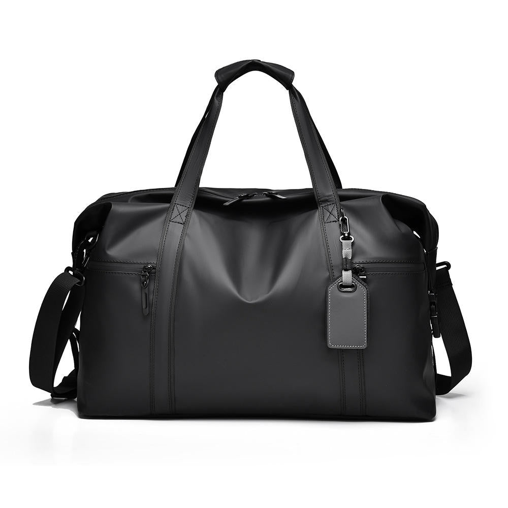 Large Capacity Men's Crossbody Sports Bag with Dry Wet Separation New PU Zipper Handbag for Short Business Travel Black Color