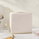 Large Capacity PU Cosmetic Bag with Zipper Closure Water Resistant Portable Makeup Travel for Toiletry Brushes Stand Shape