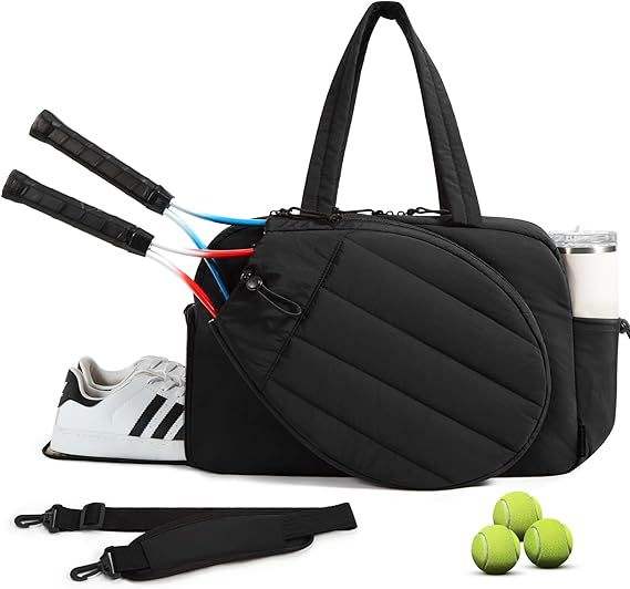 Women's Cross-Border In-Stock Quilted Fluffy Handbag with Racket Shoe Compartment Shoulder Bag with Polyester Lining Tennis Bag