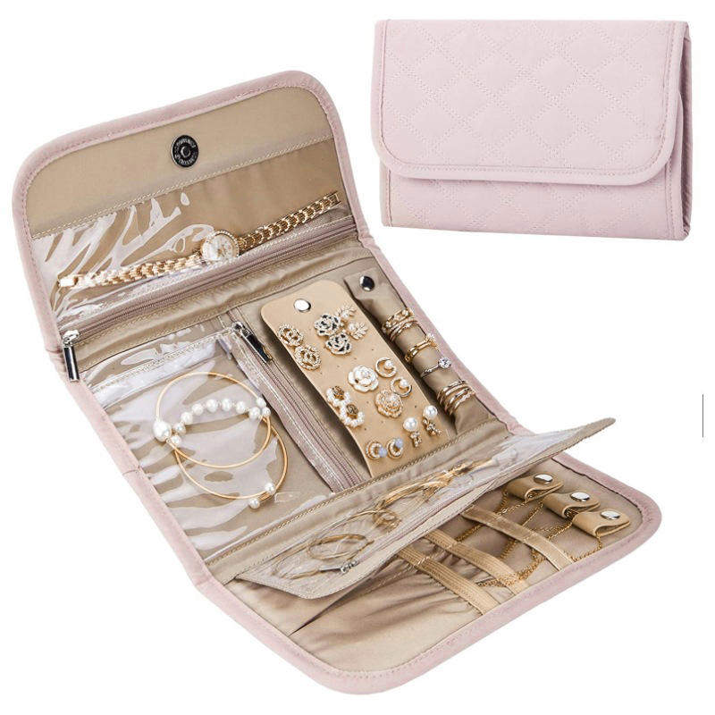 New Hot Travel Jewelry Organizer Case Foldable Jewelry Storage Roll for Earrings Necklaces Rings Bracelets Brooches