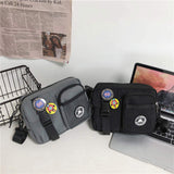 Casual Crossbody Bag Women's Sports Medium Harajuku Style Single-Shoulder Student Mobile Phone Canvas Zipper Closure Chest Bag
