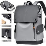 Men's Business Backpack Large Capacity Travel Computer Bag Waterproof Polyester Lining Air Cushion Straps Trendy PU Leather