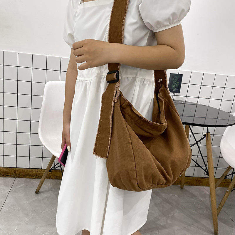 TOP Design Women Canvas Shoulder Bag Hobo Large Casual Crossbody Handbag Retro Distressed Washed Tote Bag
