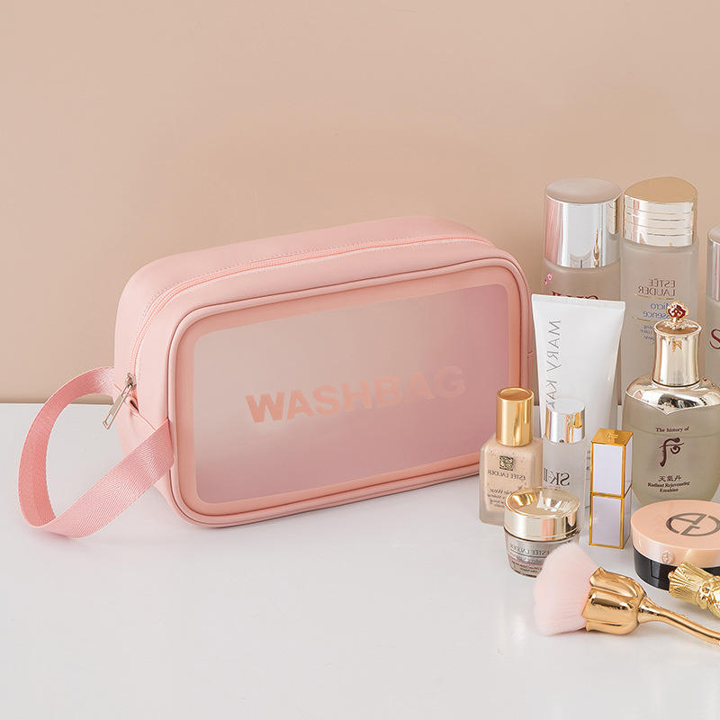 Foldable Lady Travel Zipper Cosmetic Bag Transparent Vinyl Waterproof Beach Toilet Wash Bag Clear TPU PVC Letter