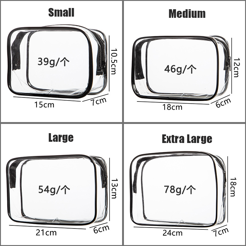 PVC Cosmetic Bag Zipper Large Capacity Multi-Functionality 4 Sizes for Travel Storage Packaging