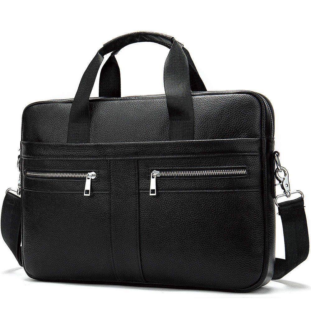 Briefcase 14-inch Genuine Leather Men's Business Portable Official Shoulder Bag with Cross-Border Design